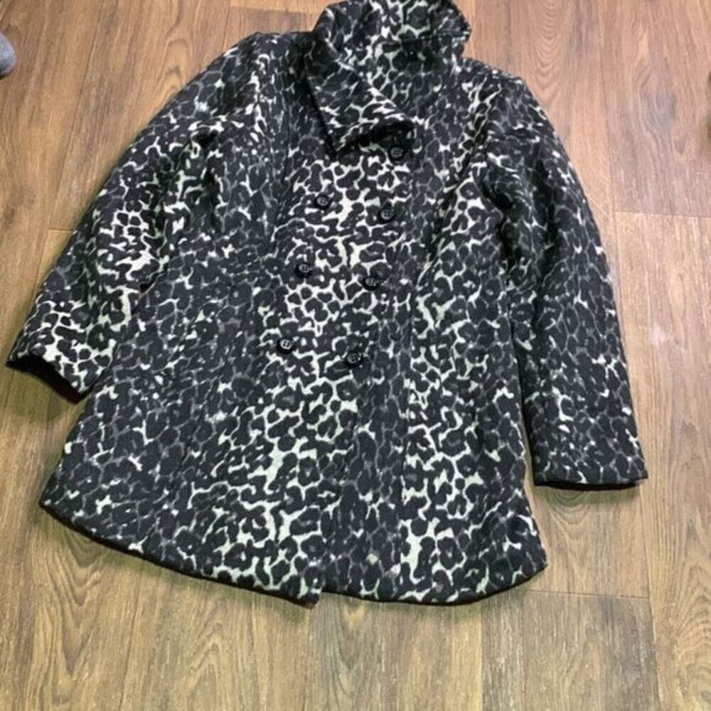 By & By snow leopard long pea coat  winter cozy‎ warm long dress jacket